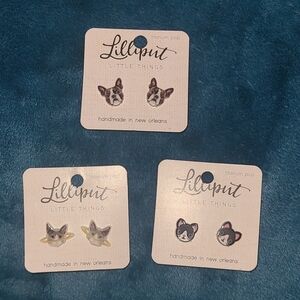 Set of Lilliput Earrings Cats & Frenchie NWT